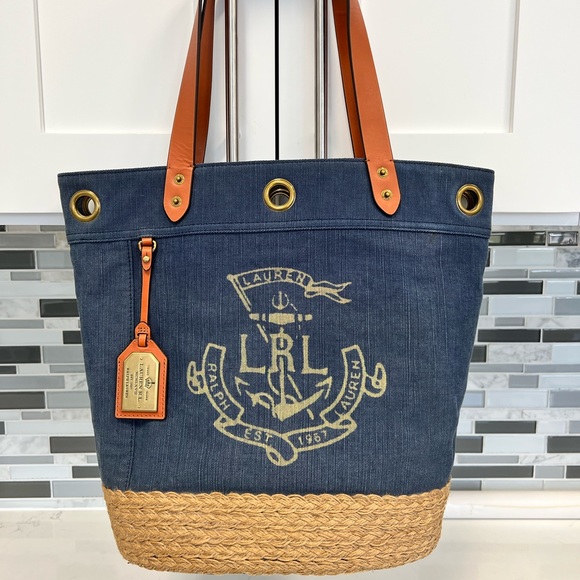 Ralph Lauren Handbags - Ralph Lauren Blue Nautical canvas tote